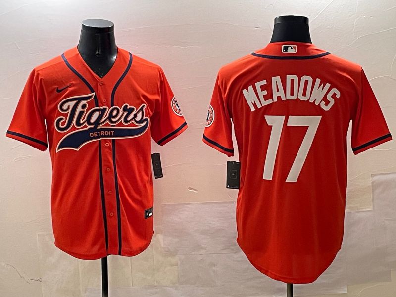 Men Detroit Tigers #17 Meadows Orange Joint Name Game 2025 Nike MLB Jersey style 1